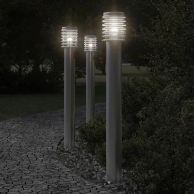 Afbeelding van Buitenvloerlamp met stopcontact 110 cm roestvrijstaal zilver