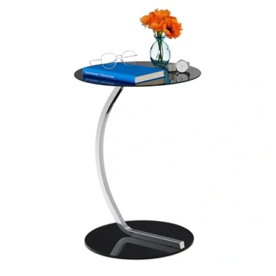 Afbeelding van Relaxdays bijzettafel, rond, voor woonkamer, modern design, glas &amp; staal, H x D: 55 40 cm, salontafel, zwart