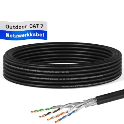 Afbeelding van HB DIGITAL Cat 7 LAN kabel, netwerkkabel, installatiekabel, outdoor AWG23 S/FTP, dubbel afgeschermd, PIMF puur koper, 1000 MHz/10 Gbits, installatie, ethernet, datakabel voor buiten, 10