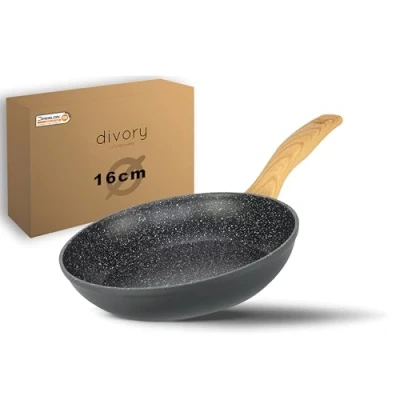 Afbeelding van Koekenpan 16 cm geen inductie kleine universele pan met antiaanbaklaag voor alle soorten fornuizen stevige handgrepen (licht hout, cm)