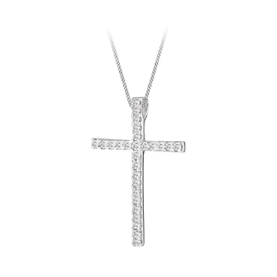 Afbeelding van Tuscany Silver Roloketting met hanger, sterling zilver, wit, zirkonia, groot kruis, 46 cm (18 inch) Voor Dames
