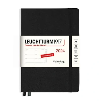 Afbeelding van LEUCHTTURM1917 367621 Weekkalender Medium (A5) 2024, met extra boekje voor adressen en jubilea, zwart, Duits, 12 maanden