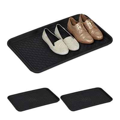 Afbeelding van Relaxdays schoenen lekbak set van 3 60x40 cm afdruipbak afduipmat laarzen zwart
