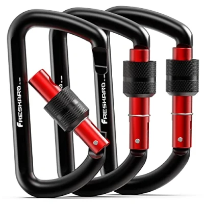 Afbeelding van FresKaro Karabijnhaak Clip Heavy Duty, Sterke 12kN schroef gate aluminium karabijnhaak, vergrendeling karabijnhaken, 7,5 cm, lichtgewicht, afsluitbaar voor hondenriem, hangmatten, schommel, camping,
