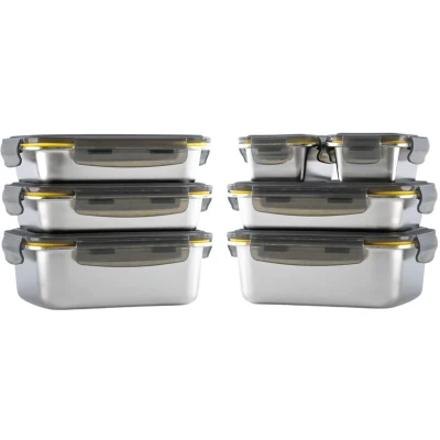 Afbeelding van PIKA Set van 7 roestvrijstalen voedselcontainers 3x 820ml + 2x 1200ml 260ml Luchtdicht Geschikt voor magnetron, oven, vriezer Batch Cooking
