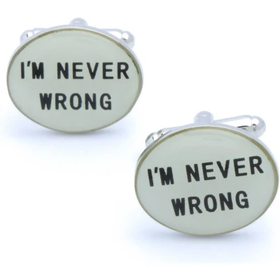 Afbeelding van Manchetknopen I Am Never Wrong Ovaal Wit Zwart