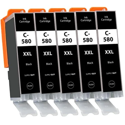 Afbeelding van Supply Guy 5 XXL Inktpatronen met chip compatibel Canon PGI 580 Zwart PGBK voor Pixma TR7500 TR7550 TR8500 TR8550 TS6100 TS6150 TS6151 TS6300 TS6350 TS8100 TS8150 TS8151 TS8152 TS8350 TS9150