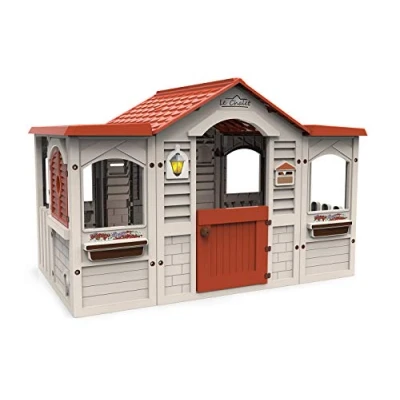 Afbeelding van Chicos Groot kinderhuis voor buiten en binnen, van robuust duurzaam kunststof, beige met rood dak, 105,8 cm x 30,5 85 (89650)