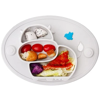 Afbeelding van Siliconen verdeelde peuterplaten draagbare antislipzuigplaten voor kinderen, baby&#039;s en kinderen BPA vrij FDA goedgekeurd babydinerbord met lepelvork