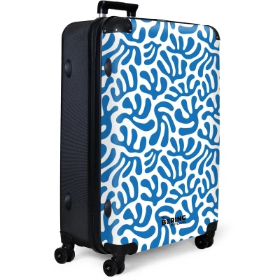 Afbeelding van NoBoringSuitcases.com® Koffer groot Reiskoffer lichtgewicht Wit met blauw koraal patroon Rolkoffer 4 wielen Grote trolley XL 98 liter bagage