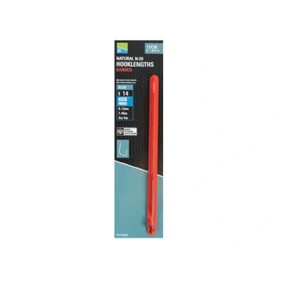 Afbeelding van Preston Natural N 20 Hooklength Barbed (8 pcs) Maat : 15cm haak 18 0.10mm