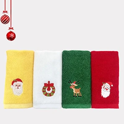 Afbeelding van Smavles Kersthanddoeken 4 Stuks Handdoeken Badkamer Keukenhanddoeken Theedoeken Washandjes Katoen Borduurwerk Kerstpatroon Keukenhanddoek Kerstdecoratie Badkamerdecoratie