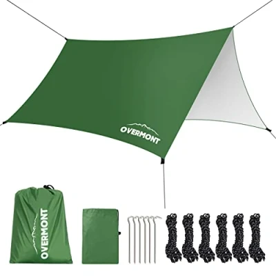 Afbeelding van Camping tentzeil 3 m x dekzeil multifunctionele draagbare luifel met 6 haringen en touwen zonwering voor hangmat outdoor reizen picknick groen