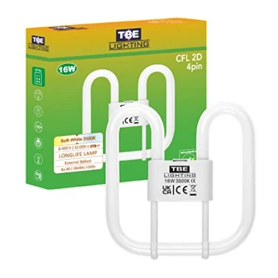 Afbeelding van TBE Lighting Compacte fluorescentielamp, 28 W, 2D, 4 polig, GR10q fitting, duurzaam, koud wit 3500 K, glas, 1 pack,