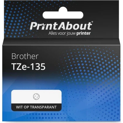 Afbeelding van Huismerk Brother TZe 135 Tape Wit op transparant (12 mm)