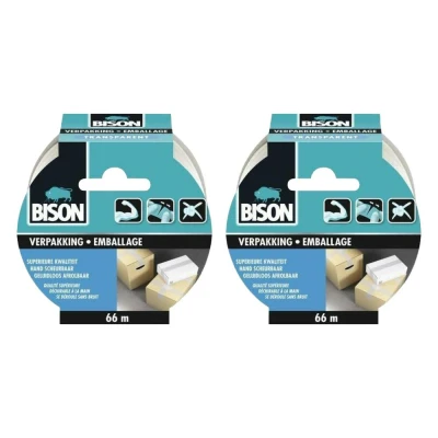 Afbeelding van 2x Bison Tape Verpakking Transparant 66 meter