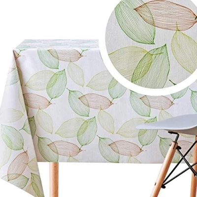 Afbeelding van Tafelzeil Tafelkleed met natuurlijk bladpatroon Groen blad PVC Bruin Crème Rechthoekig 140x200 Gemakkelijk schoon te maken Waterdicht Plastic Wasbaar