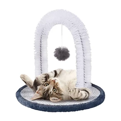 Afbeelding van Cat Arch Self Groomer Massager, Kattenhaar Masserende Borstel met Kat Krabkussen en Plagen Bal, 3 in 1 Game Groomer, Grijs