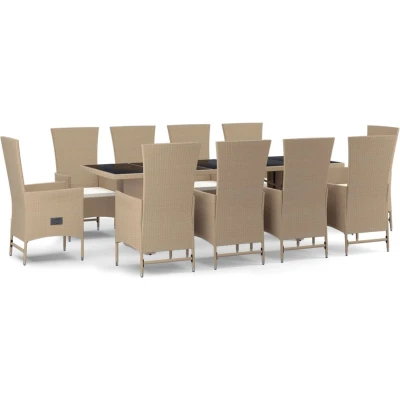 Afbeelding van vidaXL 11 delige Tuinset met kussens poly rattan beige