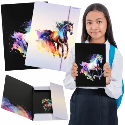 Afbeelding van PAARD STARPAK GELAMINEERD schoolmap met elastiek VOOR MEISJES A4 (Paard)