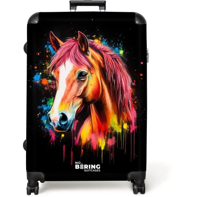 Afbeelding van NoBoringSuitcases.com® Koffer groot Reiskoffer lichtgewicht Kleurrijk paard met graffiti Rolkoffer 4 wielen Grote trolley XL 98 liter bagage