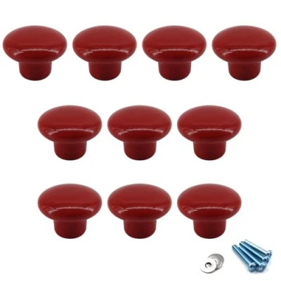 Afbeelding van Flomore Rode keramische ronde knoppen kast knop handvat pull voor kinderkamer dressoir laden (Pack van 10 schroeven inbegrepen)