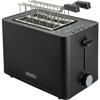Afbeelding van Bourgini Tosti Toaster Broodrooster met Tostiklemmen Zwart Extra brede sleuf geschikt voor 2 tosti&#039;s Instelbare bruiningsstand en ontdooifunctie
