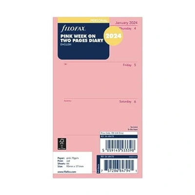 Afbeelding van Filofax Persoonlijke week op twee pagina&#039;s Engels dagboek 2024 roze