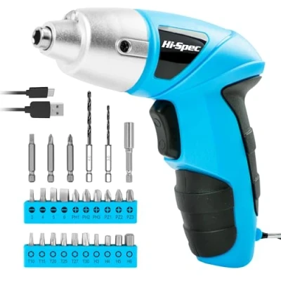 Afbeelding van Blauw Draadloze Schroevendraaier Hi Spec 3.6V met 600 mAh NiCad Batterij en 26 delige Schroefbit Houtboor Assortiment