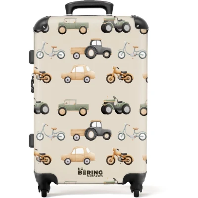 Afbeelding van NoBoringSuitcases.com® Kinderkoffer jongen Kindertrolley jongens Retro voertuigen patroon Koffer kind groot Rolkoffer lichtgewicht Reiskoffer met 4 wielen Grote trolley XL 20 kg bagage