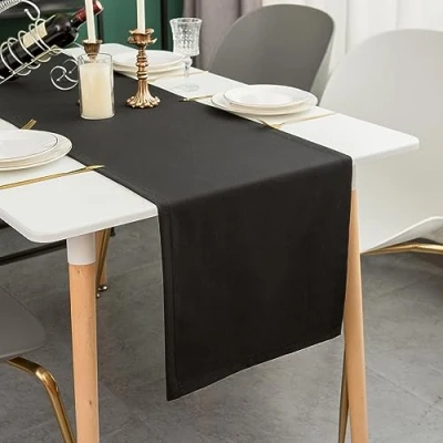 Afbeelding van Simurq Tafelloper, modern, afwasbaar, waterafstotend, lotuseffect, voor buiten, onderhoudsvriendelijk, zwart, tafelband, 30 x 140 cm
