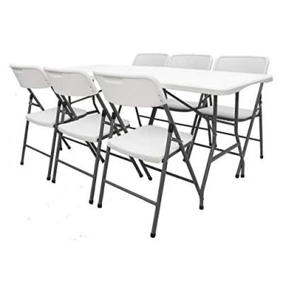 Afbeelding van Tuinzitgroep 180 cm tafel met 6 Stoelen Tuinmeubelset Klapbaar Eetgroep Wit Kunststof