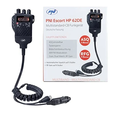 Afbeelding van Draagbaar CB radiostation PNI Escort HP 62DE Duitse versie, multistandaard, 4W, 12V, AM FM, ASQ instelbaar op 5 niveaus, RF Gain 9 Dual Watch, Scan, Lock