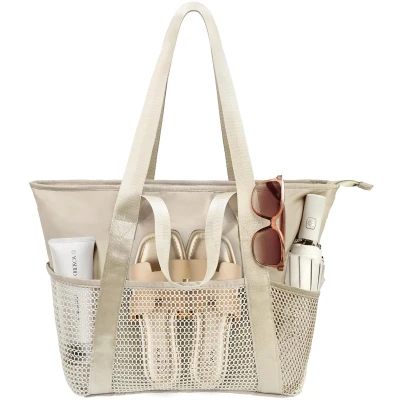 Afbeelding van Ibenzoa® Extra Grote Waterdichte Strandtas met Ritssluiting voor Familie en Vakantie, Opvouwbaar Mesh Design