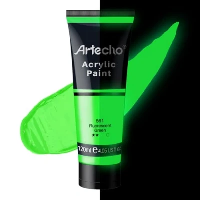 Afbeelding van Artecho Glow in the Dark Paint, neon groene verf (120ml/4oz) buizen, kunst ambachtelijke verven voor canvas, steen, hout, stof, kunstbenodigdheden