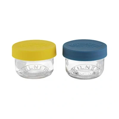 Afbeelding van Kilner Set van 2 glazen snack en voorraadpotten, 125 ml, met push top siliconen deksels