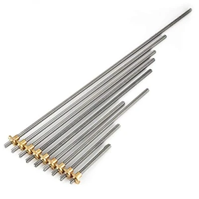 Afbeelding van T8 schroefstang, 8 Mm Trapeziumvormige Roestvrijstalen Draadstang Loodschroef en Messing Moer voor 3D printer(100mm)