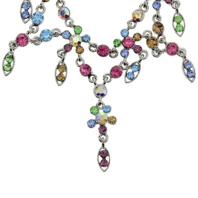 Afbeelding van Behave Ketting met multi color stenen en bloem hanger