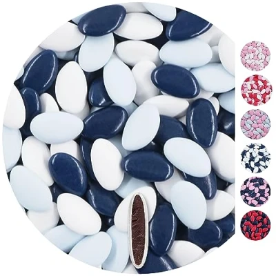 Afbeelding van EinsSein 1kg chocolade dragees Mix wit lichtblauw donkerblauw bruiloft chocoladebollen choco choups omhuld confetti rokante koekjes candy bar candybar geboorte communie geschenken voor