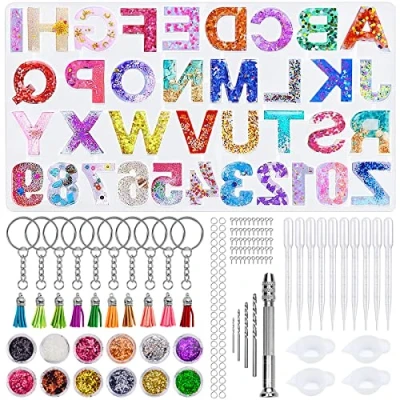 Afbeelding van MINSHUXI 152 stuks epoxyhars mallen letters siliconen alfabet harsvormen kit hars vorm aantal gietvormen voor doe het zelf sieraden maken sleutelbos huisnummer