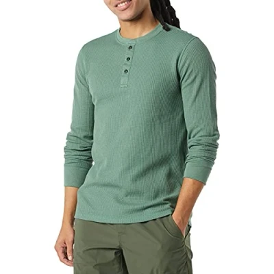 Afbeelding van Amazon Essentials Heren Regular Fit Henley shirt met lange mouwen, groen, M
