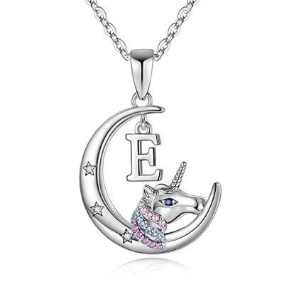 Afbeelding van TINGN Eenhoorn cadeaus voor meisjes, halvemaanketting, 14K witgoud Verguld, halve maan, hanger, eenhoorn, halsketting, sieraden, meisjes en vrouwen, zirkonia.