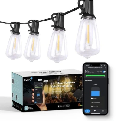 Afbeelding van FlinQ Smart Lichtsnoer Solar LED Lichtslinger voor Buiten Tuinverlichting 15 meter Lang Snoer Slinger met RGB Lampjes Sfeerverlichting / Partylights Partyverlichting