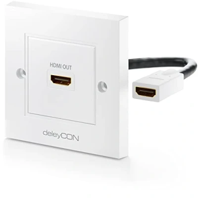 Afbeelding van deleyCON HDMI Doos Wandcontactdoos Aansluitdoos 1x Poort Opbouwmontage 15 cm Kabel met Hoek van 45 3D Full HD HDTV 4K 2160p