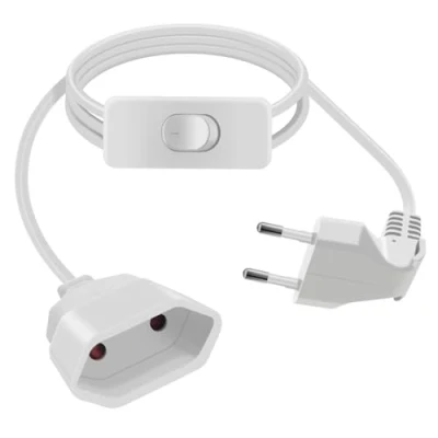 Afbeelding van HuaLiSiJi Verlengkabel Eurostekker met Schakelaar 2,5 A 250 V Plat 90 Graden Kort Voor Huishoudelijke, Apparaten TV PC Computer Monitor Enz (Wit, 5m)