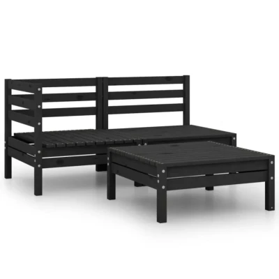 Afbeelding van 3 delige Loungeset massief grenenhout zwart