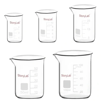 Afbeelding van stonylab Gegradueerde Glas Bekerset, Borosilicaat Laboratorium Bekers in 5 Maten, ml/10 ml/25 ml/50 ml/100 ml, Combinatiepakket