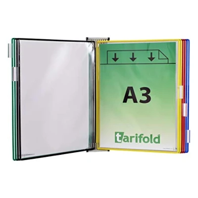 Afbeelding van Displaysysteem Tarifold, A3, plaatstaal, lichtgrijs, incl. 10 draaiende zichtpanelen, diverse kleuren