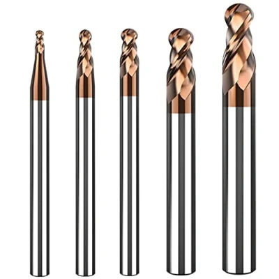 Afbeelding van ASNOMY 5 delige VHM radiusfrees, kogelkopfrees, 2 tanden, AlTiN coating HRC 55, hardmetalen CNC graveerfrees voor metaal, bevat radiusmaten van 1 mm, 1,5 3 4 mm