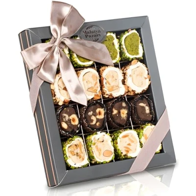 Afbeelding van Palanci Creamy Roll Lokum Snoep Mix 420 gr. Cadeau Turkse honing Premium zoetigheden sinds 1870 Turkish Delight voor mannen vrouwen, pistache, noten, chocolade